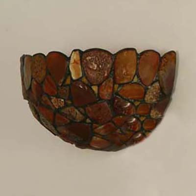 Stained Glass Bowl Wall Mount Light with Stone Design Country Style 2 Lights Wall Sconce for Bedroom