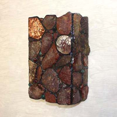 Rectangle Wall Sconce Light Rustic Stone Shade 2 Lights Wall Mount Light in Red for Outdoor