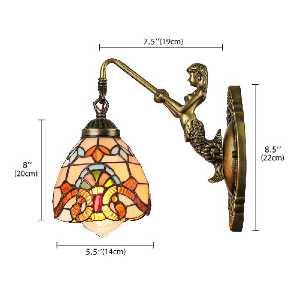 1 Light Bell Wall Lighting Victorian Tiffany Stained Glass Sconce Lighting with Mermaid