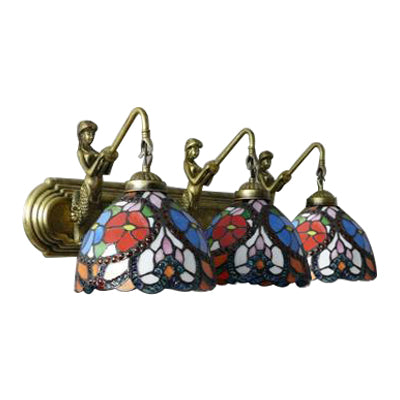 Bowl Stained Glass Sconce Light Mediterranean 3 Head Blue Wall Mount Light Fixture for Living Room