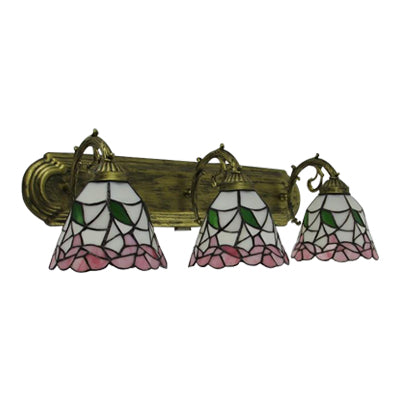 Stained Glass Floral Wall Lamp Lodge Style 3 Lights Indoor Wall Mount Light for Living Room