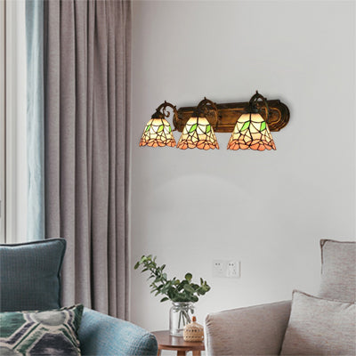 Stained Glass Floral Wall Lamp Lodge Style 3 Lights Indoor Wall Mount Light for Living Room