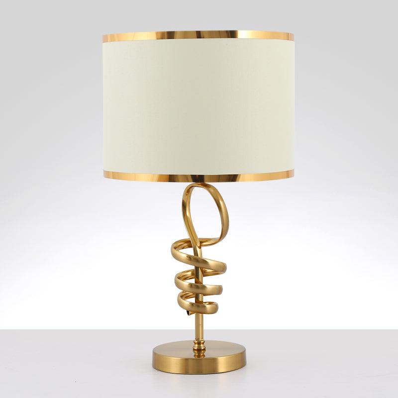 1��Head Table Lighting Classic Spiral Metallic Nightstand Lamp with Tapered Pleated Fabric Shade