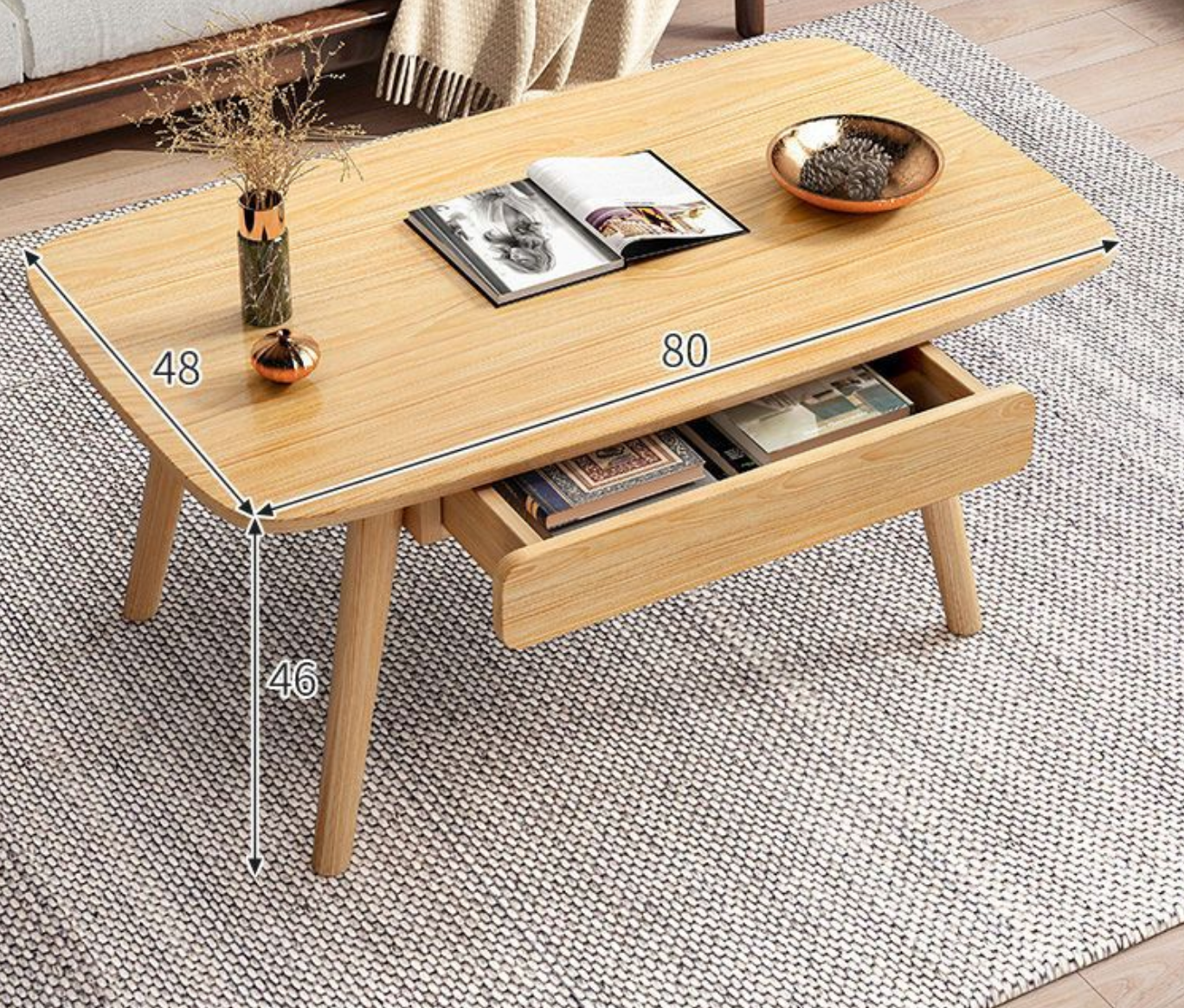 Modern Wood Texture Walnut/wood Rectangle with Drawer Coffee Table