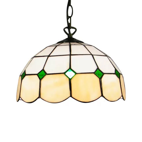 Beige/oranje/blauwe koepel hangende hanglamp tiffany 1 bol gekleurd kunstglas plafond hang armatuur voor woonkamer, 8 "/12"/16 "w
