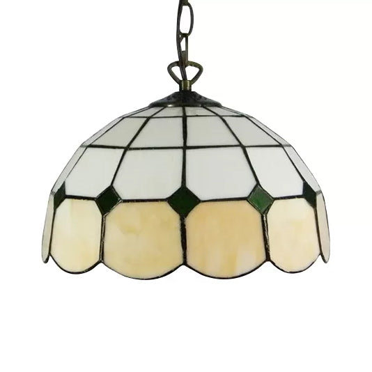 Beige/oranje/blauwe koepel hangende hanglamp tiffany 1 bol gekleurd kunstglas plafond hang armatuur voor woonkamer, 8 "/12"/16 "w