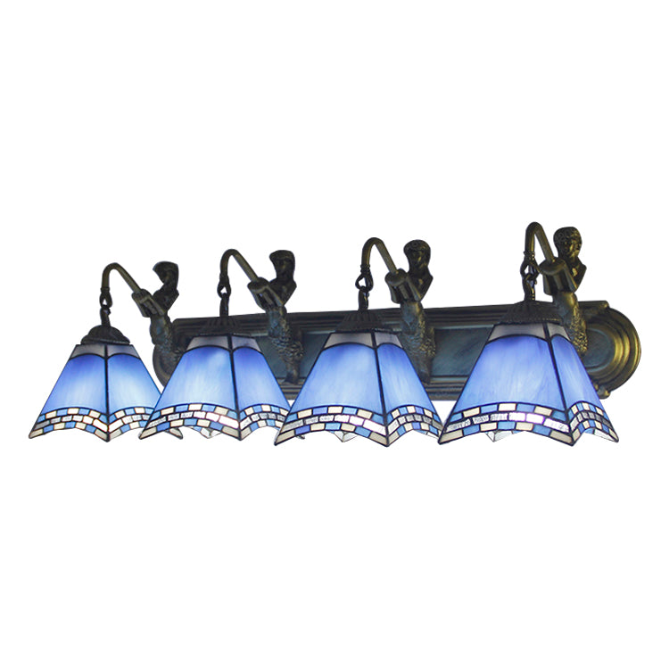Trapezoid Wall Mount Light 4 Heads Dark Blue/Light Blue Glass Tiffany Sconce Light Fixture