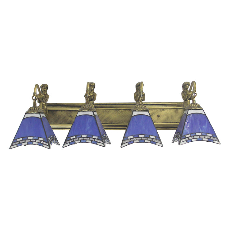 Trapezoid Wall Mount Light 4 Heads Dark Blue/Light Blue Glass Tiffany Sconce Light Fixture