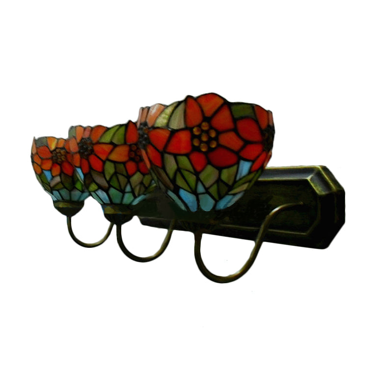 3 Heads Bowl Wall Mount Light Victorian Orange Glass Sconce Light with Flower Pattern