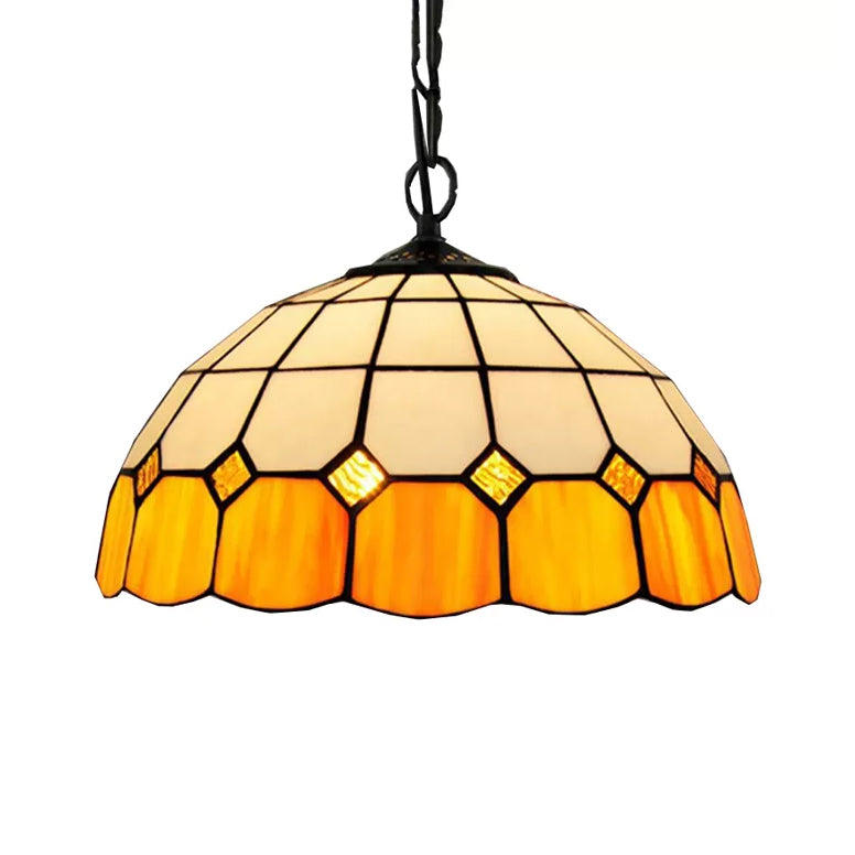 Beige/oranje/blauwe koepel hangende hanglamp tiffany 1 bol gekleurd kunstglas plafond hang armatuur voor woonkamer, 8 "/12"/16 "w