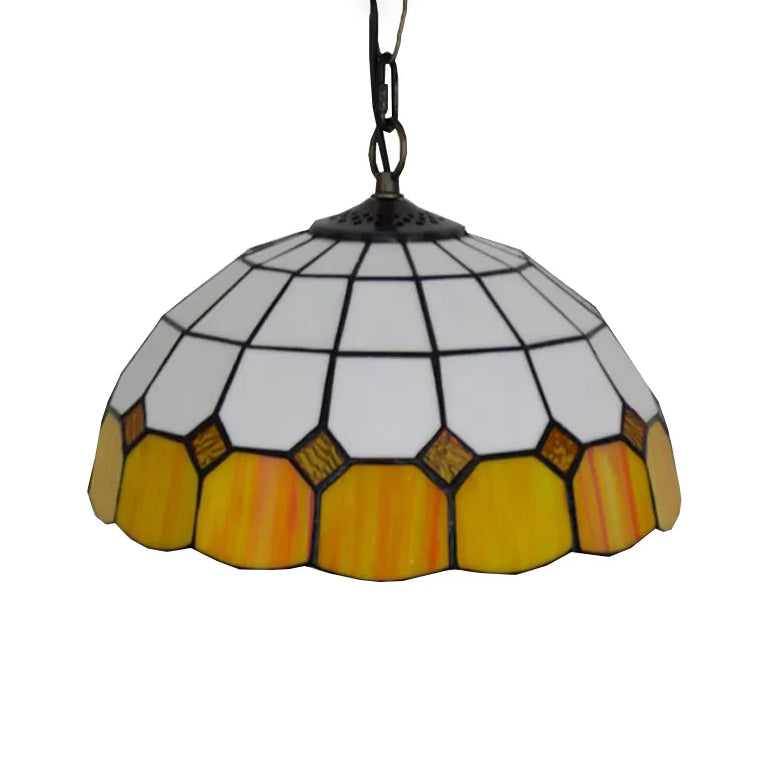Beige/oranje/blauwe koepel hangende hanglamp tiffany 1 bol gekleurd kunstglas plafond hang armatuur voor woonkamer, 8 "/12"/16 "w