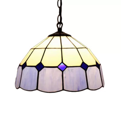 Beige/oranje/blauwe koepel hangende hanglamp tiffany 1 bol gekleurd kunstglas plafond hang armatuur voor woonkamer, 8 "/12"/16 "w