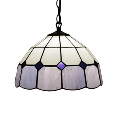 Beige/oranje/blauwe koepel hangende hanglamp tiffany 1 bol gekleurd kunstglas plafond hang armatuur voor woonkamer, 8 "/12"/16 "w