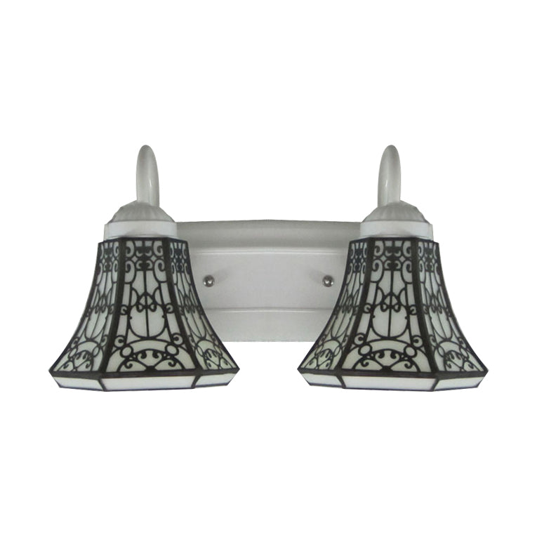 Stained Glass White Sconce Light Fixture Flared 2 Heads Tiffany Wall Light Fixture