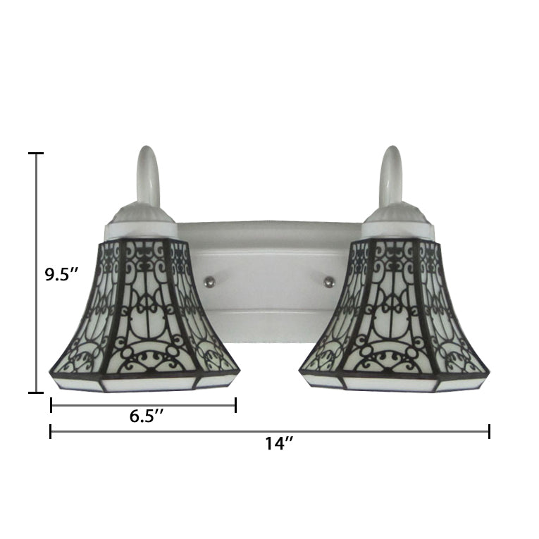Stained Glass White Sconce Light Fixture Flared 2 Heads Tiffany Wall Light Fixture
