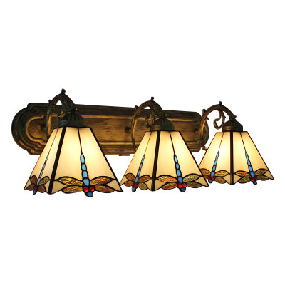 Mission Lodge Dragonfly Wall Lighting Stained Glass 3 Lights Wall Lighting in Beige for Bathroom