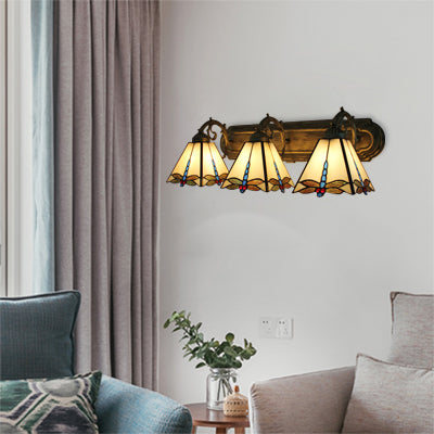 Mission Lodge Dragonfly Wall Lighting Stained Glass 3 Lights Wall Lighting in Beige for Bathroom