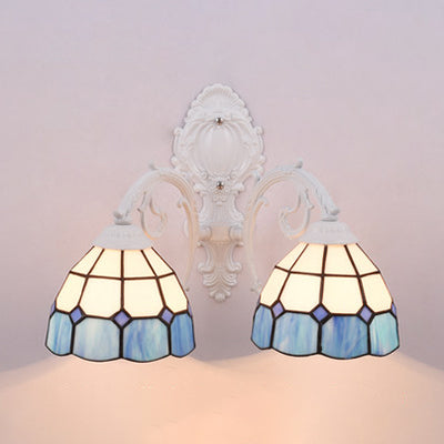 Nautical Dome Wall Sconce Light Stained Glass 2 Lights Wall Lighting in White for Bedroom