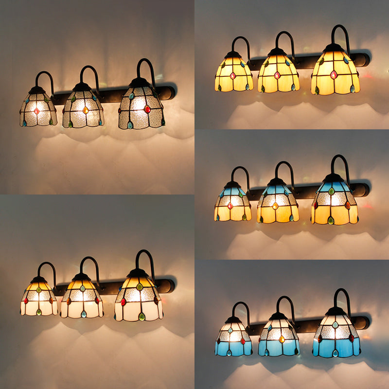 3 Heads Dome Sconce Light Fixture Tiffany Beige/Blue/Clear Glass Wall Mount Light Fixture with Agate Decoration