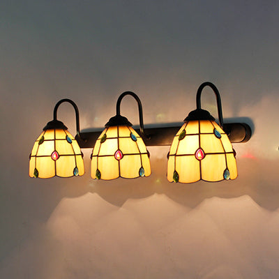 3 Heads Dome Sconce Light Fixture Tiffany Beige/Blue/Clear Glass Wall Mount Light Fixture with Agate Decoration