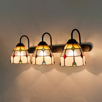 3 Heads Dome Sconce Light Fixture Tiffany Beige/Blue/Clear Glass Wall Mount Light Fixture with Agate Decoration