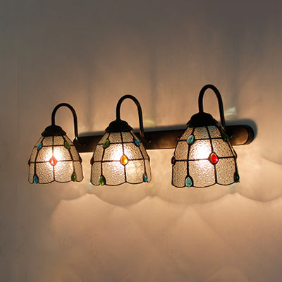 3 Heads Dome Sconce Light Fixture Tiffany Beige/Blue/Clear Glass Wall Mount Light Fixture with Agate Decoration