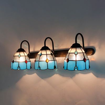 3 Heads Dome Sconce Light Fixture Tiffany Beige/Blue/Clear Glass Wall Mount Light Fixture with Agate Decoration