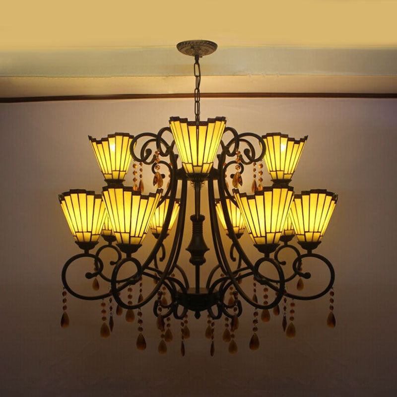 Country Geometric sospeso a pendente colorato in vetro 11 Luci lampadario con pendenti di cristallo in giallo