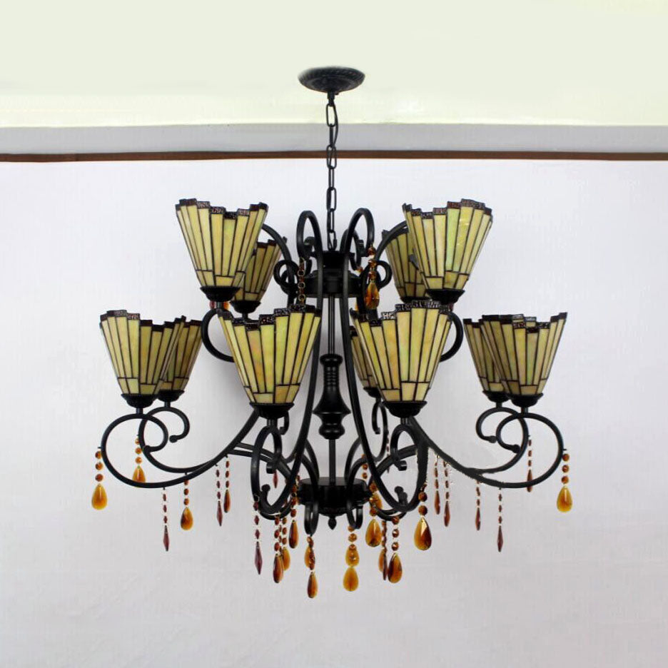 Country Geometric sospeso a pendente colorato in vetro 11 Luci lampadario con pendenti di cristallo in giallo