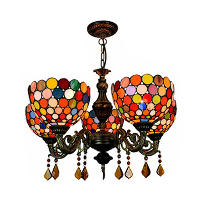 Bol de style rétro lampe à pendaison tachée 5 têtes lustre décoratif pour salle à manger