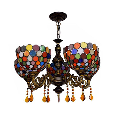 Bol de style rétro lampe à pendaison tachée 5 têtes lustre décoratif pour salle à manger