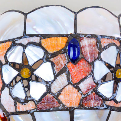 Bowl Chandelier Retro Style Stained Glass 3 Heads Flower Chandelier Light with Chain for Bedroom Lighting