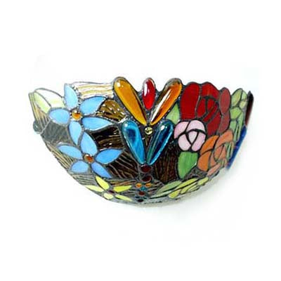 Stained Glass Floral Wall Lighting Rustic Tiffany 2 Lights Art Deco Wall Mount Light for Bedroom