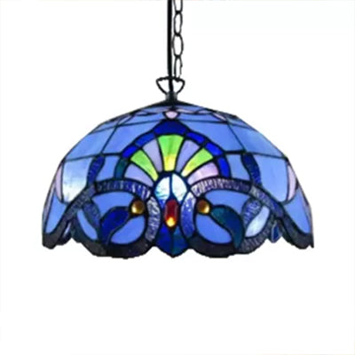 Hanging Lamps for Living Room, Adjustable 2 Lights Dome Shade Hanging Lamp with Art Glass Shade Victorian Style, 16" W
