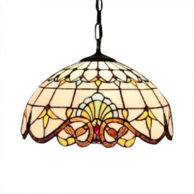 Hanging Lamps for Living Room, Adjustable 2 Lights Dome Shade Hanging Lamp with Art Glass Shade Victorian Style, 16" W