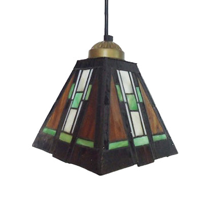 Single Head Trapezoid Hanging Pendant Tiffany Black and Brown Hand Rolled Art Glass Ceiling Light