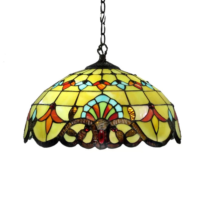 Hanging Lamps for Living Room, Adjustable 2 Lights Dome Shade Hanging Lamp with Art Glass Shade Victorian Style, 16" W