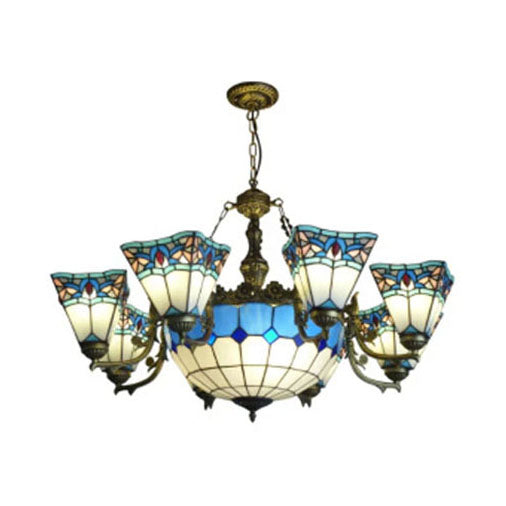 Industrial Vintage Geometric Hanging Pendant Stained Glass 9 Lights Suspension Light for Living Room