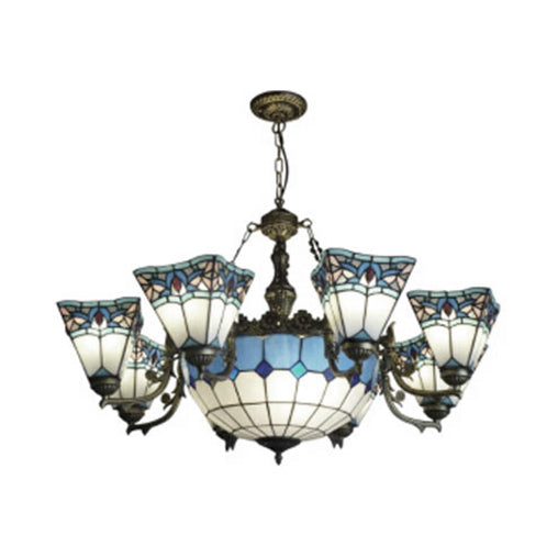 Industrial Vintage Geometric Hanging Pendant Stained Glass 9 Lights Suspension Light for Living Room
