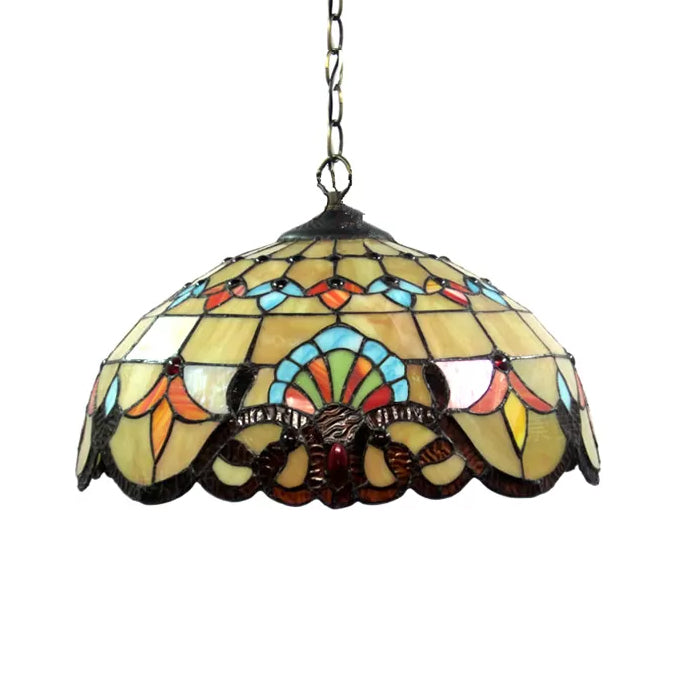 Hanging Lamps for Living Room, Adjustable 2 Lights Dome Shade Hanging Lamp with Art Glass Shade Victorian Style, 16" W