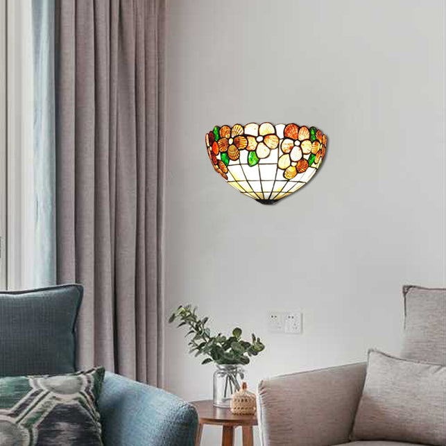 Shell Flower Wall Sconce Light with Bowl Shade Lodge Style Wall Lighting for Living Room