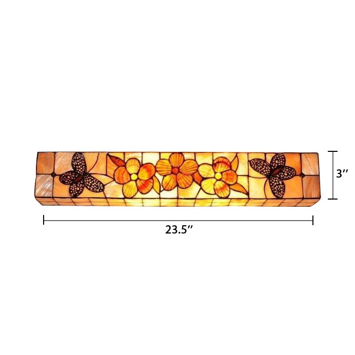 2 Lights Linear Wall Mount Light Rustic Shell Wall Lighting with Flower and Butterfly