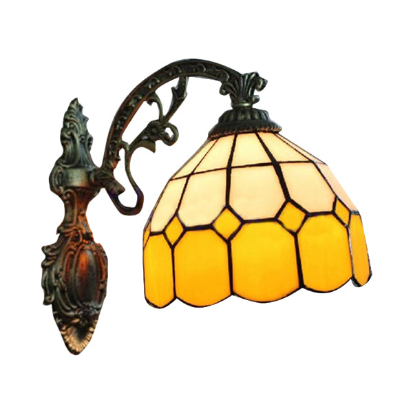 1 Light Mini Wall Mount Light with Curved Arm Yellow Glass Shade Bedroom Wall Lighting