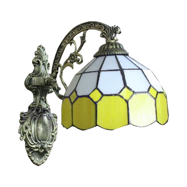 1 Light Mini Wall Mount Light with Curved Arm Yellow Glass Shade Bedroom Wall Lighting