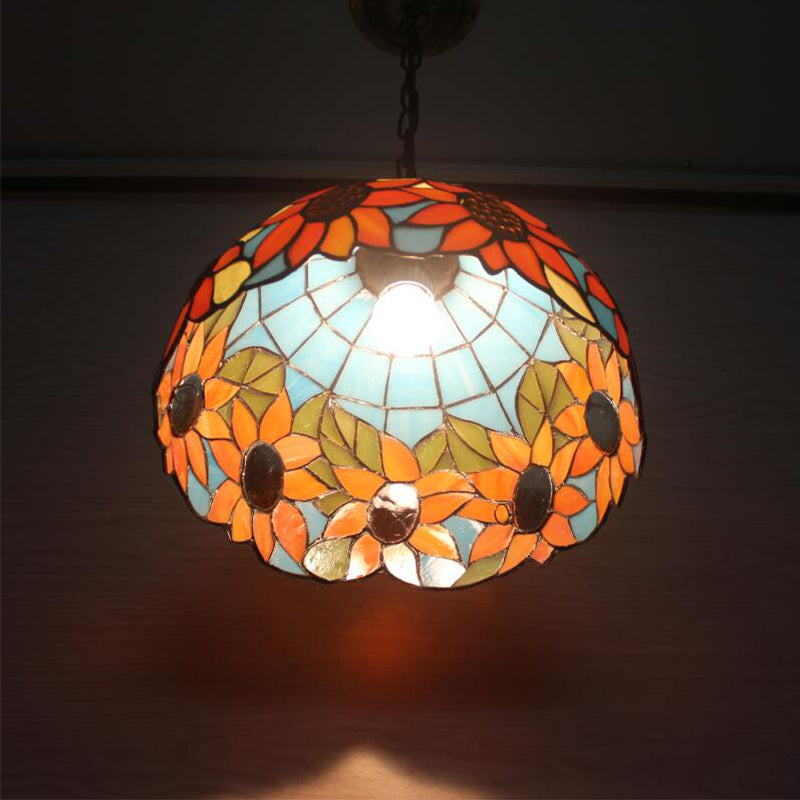 Lámpara colgante de 12 "/16" de ancho de ancho 1 bulbo de techo de vidrio de vidrio cortado a mano negro con patrón de girasol, a/b/c/d