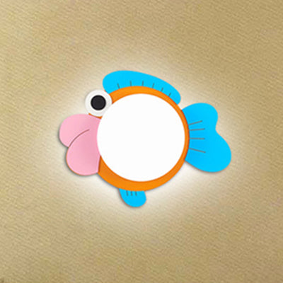 Cartoon Fish Wall Light Legno leggero e applique a parete a LED acrilico per ragazzi camera da letto