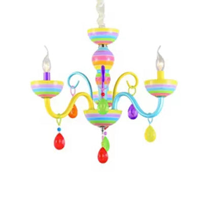 Glass Candle Pendant Light with Crystal Pretty Multi-Colored Chandelier for Kindergarten