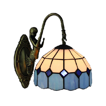 Blue Dome Sconce Light Mediterranean 1 Head White Glass Wall Mount Light with Mermaid Decoration