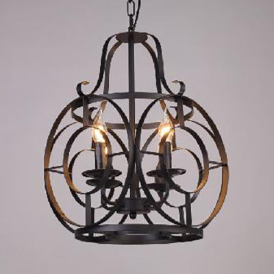 Iron Lantern Cage Suspension Light Vintage Elemy 4 Bulbes Restaurant Prendant Pendant Light in Black