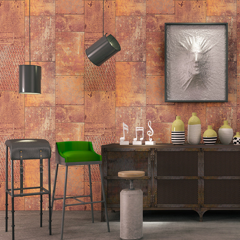 Ironic Steel Wall Covering for Coffee Shop Decoration Rusty Wall Wallpaper in Light Color, Moisture-Resistant